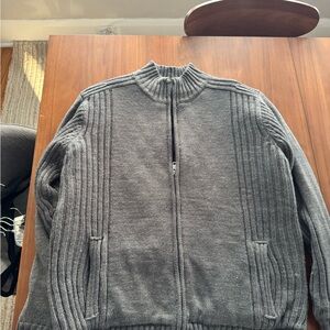 Oscar de la Renta Gray Ribbed Zip-Up Sweater